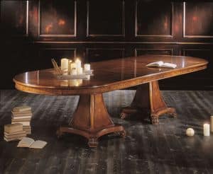 3511, Extending oval table, veneered with natural essences of ash burl and white walnut, for environments in classic style