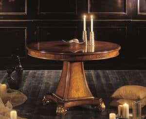 3612, Round Extensible table, veneered with walnut wood and burl, for classic environments
