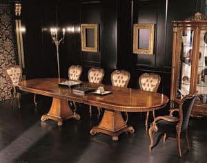 5509A, Extending oval table, veneered with walnut and ash, for classic enviroments