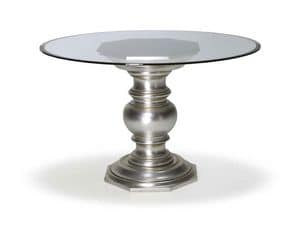 Art.137 dining table, Table with round top in glass, structure with central column