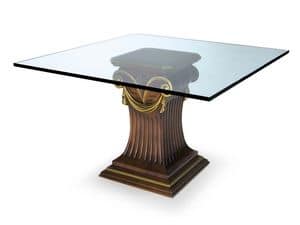 Art.528 dining table, Table with glass top and beech base, classic style