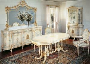 Art. L-1084, Oval classic table in handmade wood, decorations in gold leaf
