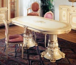 Art. L-790, Oval table, lacquered Light Ivory patinated, with gold details, hand-decorated