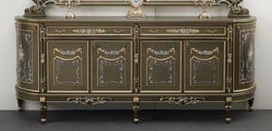 Art. L-921 K bis, Wooden sideboard with 2 doors and 6 drawers, floral gold and silver decorations, classic style