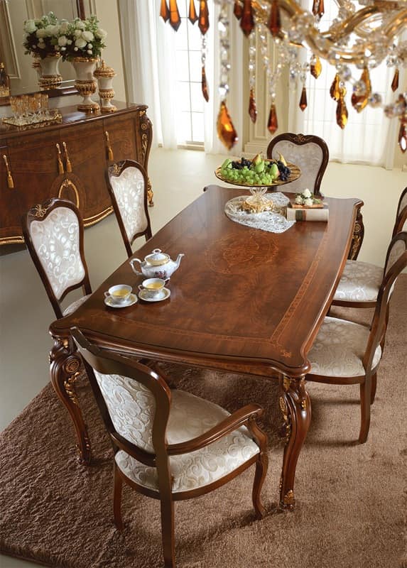 Donatello table, Precious wooden table, decorations applied by hand by master craftsmen, for the dining room