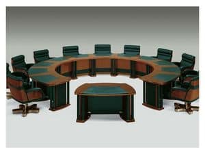 FORUM 2, Conference tablewith semicircle shape, briarwood and leather