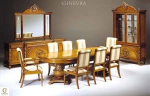 Ginevra dining room, Inlaid dining room, carved dining room