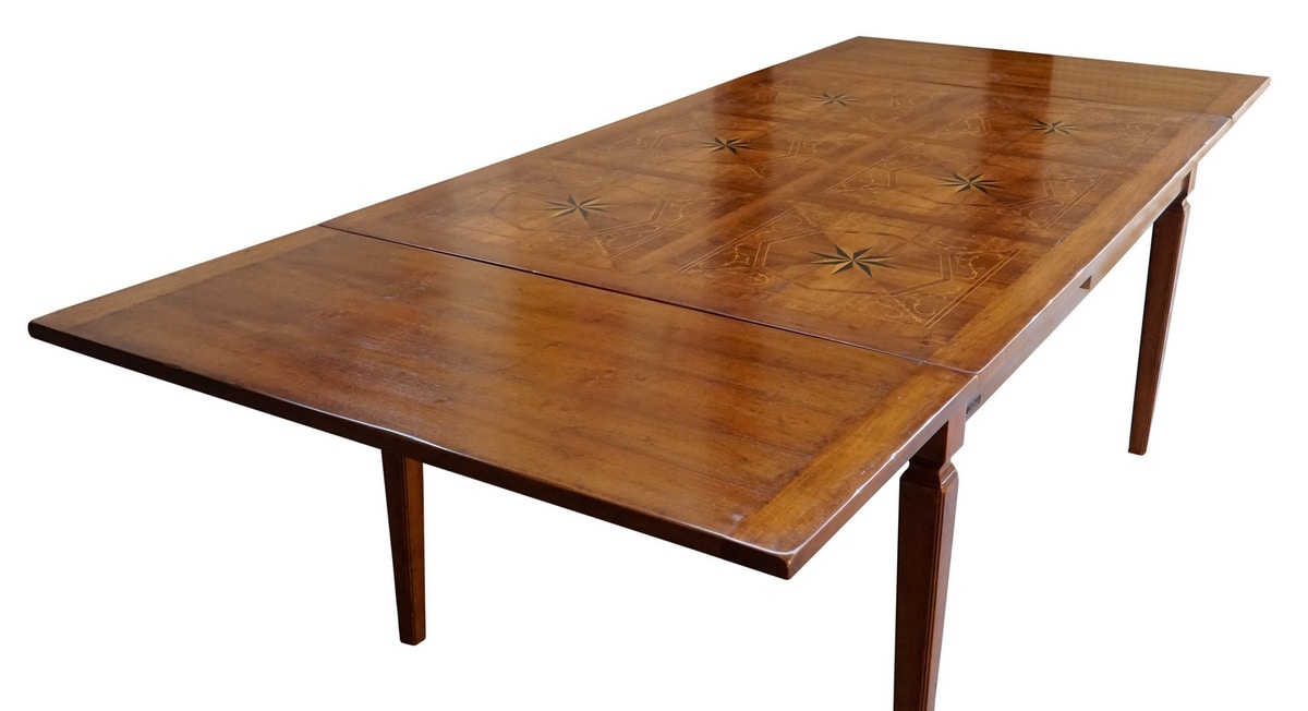 Lauret VS.5514.B, Walnut rectangular extendible table, inlaid top, for dining rooms in classic luxury style