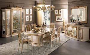 Leonardo dining room, Classic luxury dining room, with table, chairs and showcase