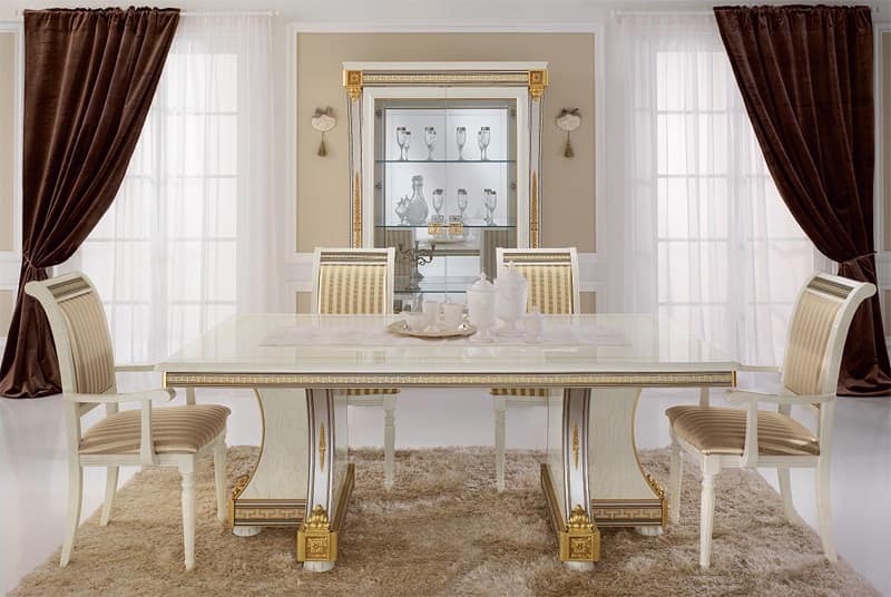 Liberty table, Dining tables, luxury products made in Italy, in hand-carved wood