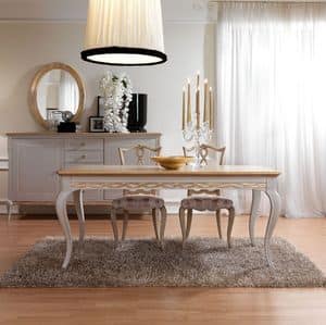 Live 5313 table, Dining table, made in hand decorated wood, with a classical style