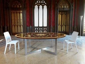Michelangelo table, Classic oval table, with wooden top and metal base
