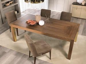 Milano, Dining table in Canaletto walnut, with brass decorations