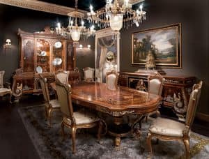 Odessa, Inlaid dining room, solid wood table in Empire style