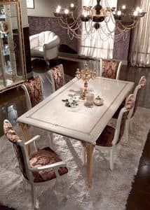 Raffaello table, Classical dining tables, in wood decorated with gold leaf, for prestigious dining rooms