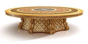 S01 round table, Luxury classic table with Lazy Susan, with briar wood inlays, hand carved