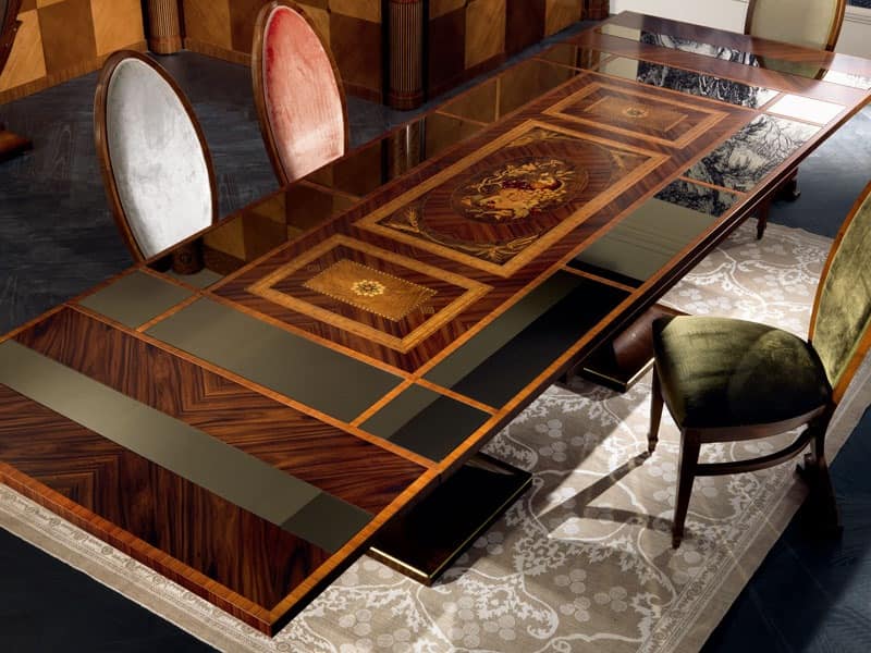 TA27 Luci della ribalta table, Extendable table, mirror top, classic style