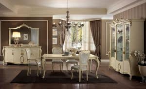 Tiziano table, Rectangular table, legs finely worked, ivory, for dining rooms classic elegant