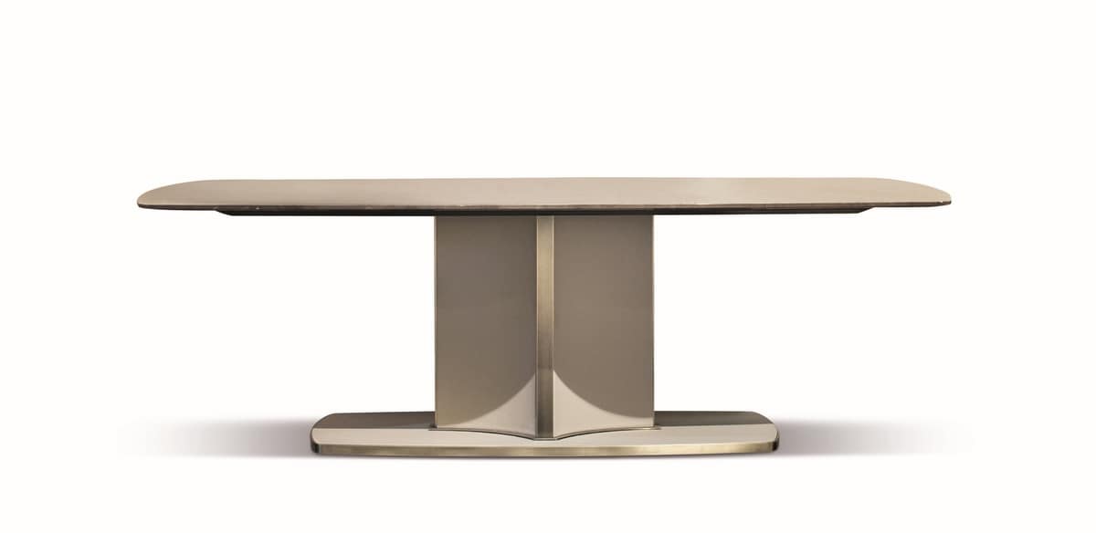 Voyage table, Contemporary luxury table with marble top, leather base