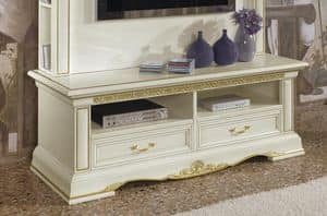 Art. 1750 L20 Vivaldi, Luxury tv stand in carved wood, with 2 drawers