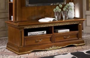 Art. 1750 Vivaldi, Classic tv stand in carved wood, gold leaf finish