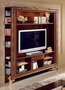 Giotto tv cabinet 01, TV stand with bookcase with golden decorations, simple and practical