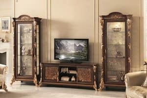 Sinfonia mobile TV, TV stand with display cabinet, with gold leaf decorations
