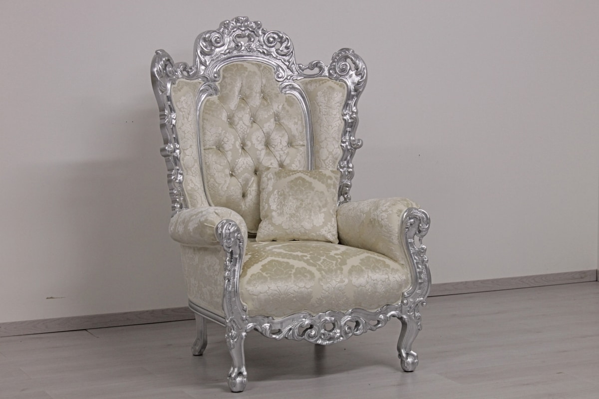 Casanova throne, Classic style armchair covered in leather, baroque style