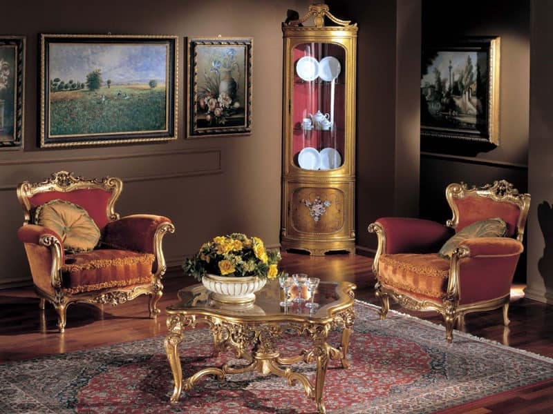 3195 ARMCHAIR BAROCCO, Hand-carved armchair, finish in gold leaf