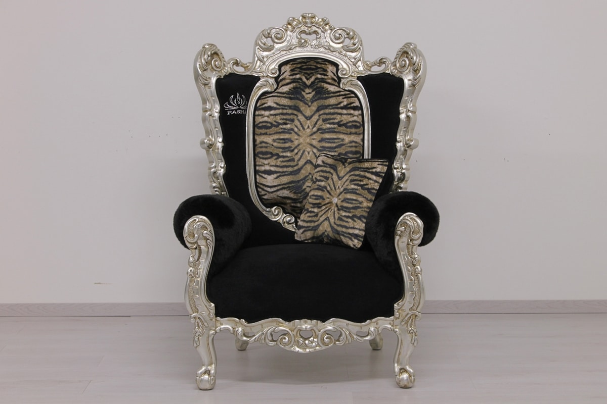 Casanova throne animalier, Armchair with padded armrests, baroque style