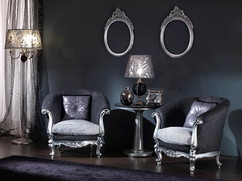 715 ARMCHAIR, Baroque armchair with silver leaf finish