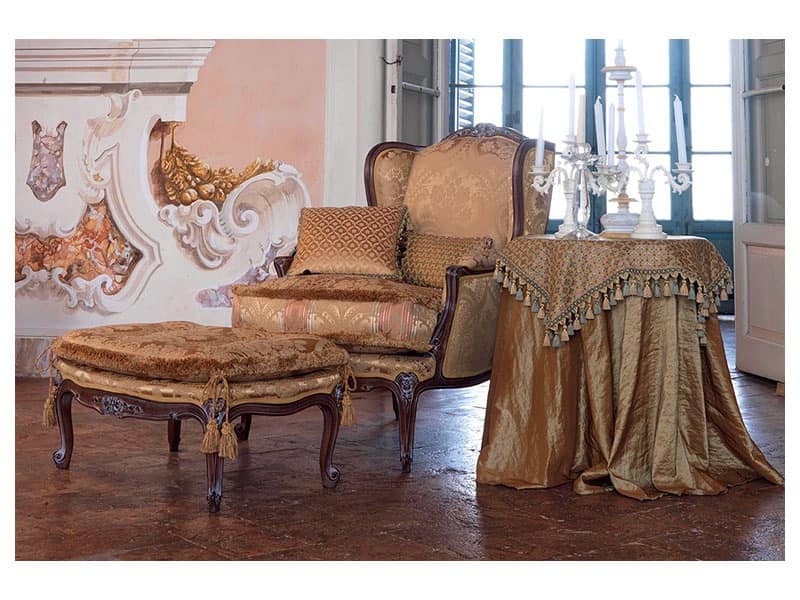 Anna armchair, Elegant classic armchair, glossy walnut finish