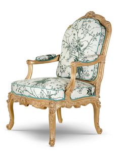 Armchair 25-1043, Classic style armchair, in patinated gold finish wood