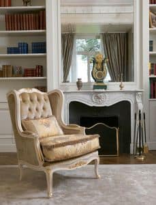Delia capitonn�, Classic armchair with tufted back, carved wood