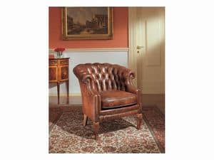 Ella, Armchair with tufted upholstery, leather-covered