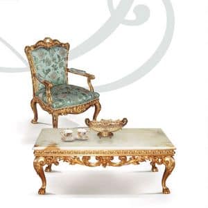 F757, Armchairs in hand-carved wood, gold leaf finishes