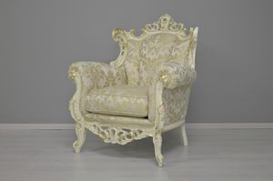 Finlandia fabric armchair, Carved armchair, covered with precious fabrics