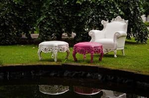 Finlandia Outdoor 452, Armchair and pouf for outdoors, Baroque style