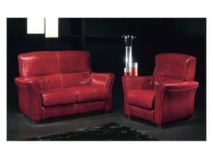 Heritage, Two-seater sofa with armchair, covered in red leather