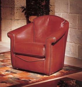 Judith, Armchair covered in lobster-colored leather, classic style