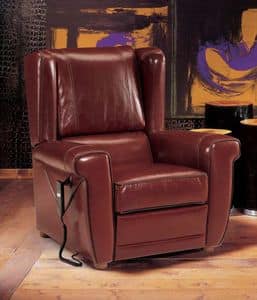 Melbourne, Armchair made of leather with reclining backrest and footrest