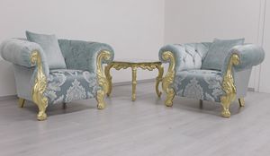 Oceano fabric, Armchair new Baqorue style, silver finish