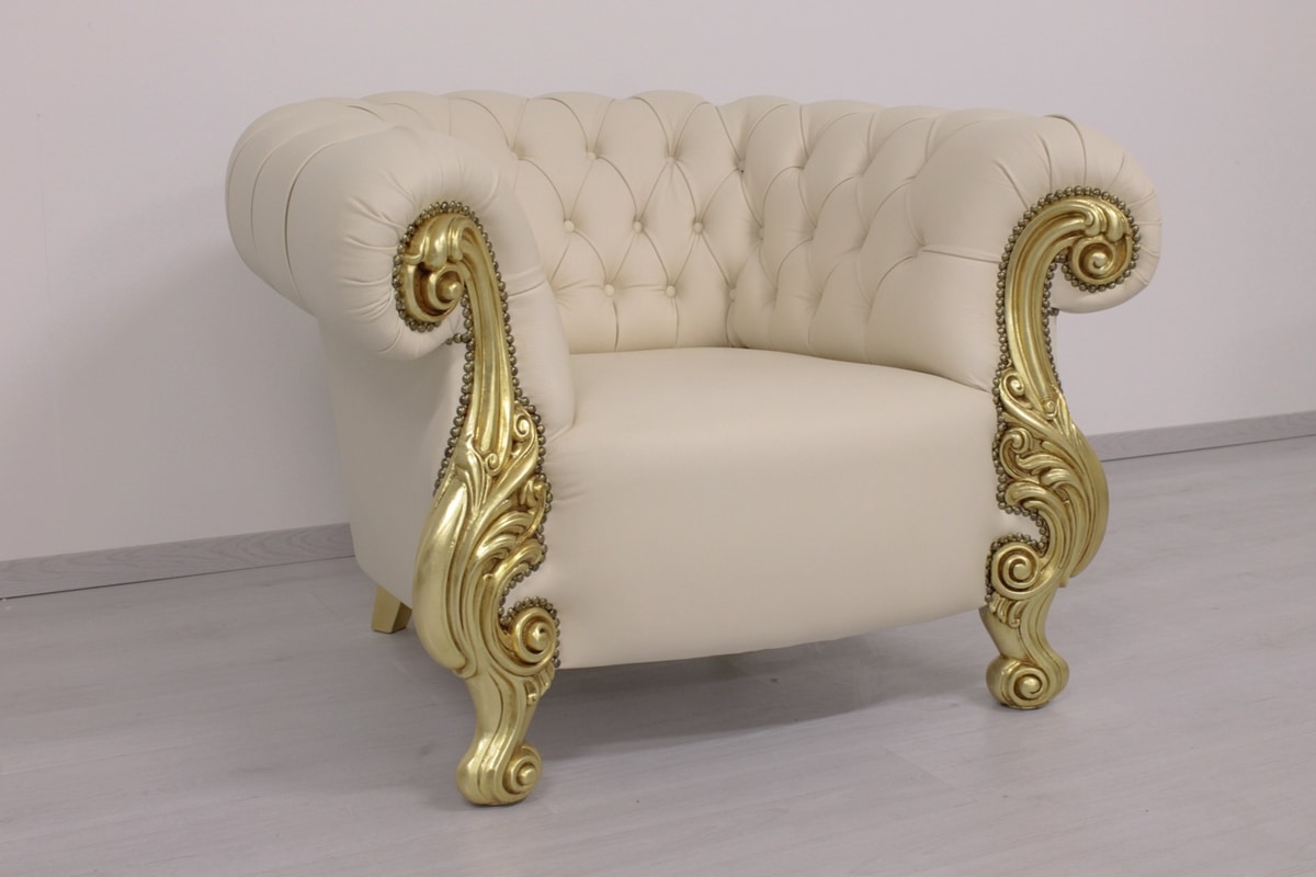 Oceano leather, Leather armchair with New Baroque style