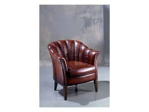 Petalo, Classic leather Armchair, padded in polyurethane