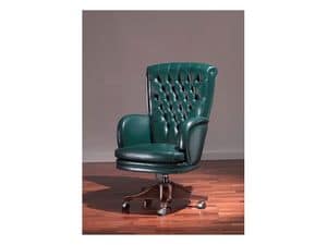 Praga Capitonn�, Antique style chair, green leather, for prestigious office