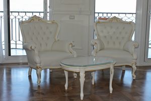 Re Sole leather, White leather armchair, with lacquered finish