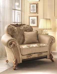 Sinfonia poltrona, Soft chair with golden decorations, rich and elegnate