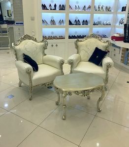 Stradivari fabric, White lacquered armchair, leather, new Baroque style