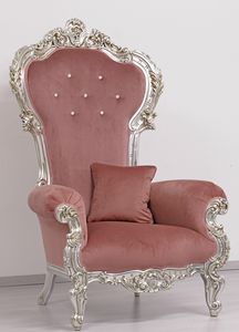 Trono Small, Throne in carved wood, New luxury Baroque style
