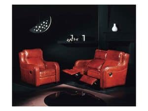 Vintage relax, Sofa and armchair made of leather, reclinable backrest